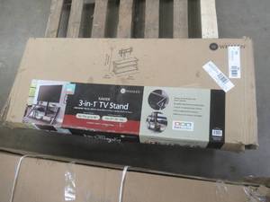 lot 725 image: Whalen Xavier 3-in-1 tv stand 50w x 20D x 23-55H, warm ash finish, PACKAGING DAMAGE - SOLD AS IS