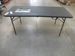 lot 737 image: Mainstays 6 Fold-in-Half Table, Black, Slight Scratch and Dent - SOLD AS IS