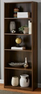 lot 540 image: Mainstays 5-Shelf Bookcase with Adjustable Shelves, Canyon Walnut, Dimensions 24.88 W x 11.65 D x 71.42 - SOLD AS IS