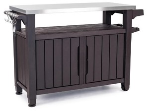lot 543 image: Keter Unity XL Portable Outdoor Table and Storage Cabinet with Accessory Hooks, OPEN BOX - SOLD AS IS.