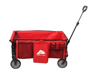 lot 596 image: Ozark Trail Camping Utility Wagon with Tailgate & Extension Handle, Red -OPEN BOX, Like New SOLD AS IS