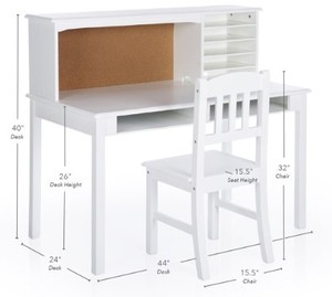 lot 619 image: Guidecraft Childrens Media Desk and Chair Set  Gray Students Study Computer Workstation with Hutch and Storage, Wooden Kids Bedroom Furniture, G27646 - SOLD AS IS.