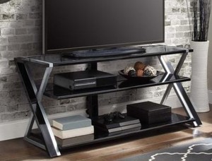 lot 689 image: Whalen Xavier 3-in-1 tv stand 50w x 20D x 23-55H, warm ash finish, PACKAGING DAMAGE - SOLD AS IS
