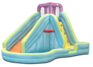 lot 710 image: Little Tikes Slam n Curve Inflatable Water Slide with Blower, OPEN BOX - SOLD AS IS