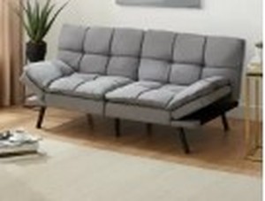 lot 740 image: Mainstays Memory Foam Futon, Gray Suede Fabric, 72 1 Corner Damaged (See Photo) - SOLD AS IS