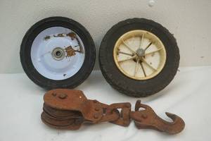 lot 177 image: Pulley & Wagon Wheels