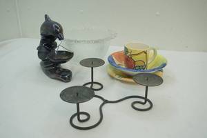 lot 294 image: Fruit Dish set, Glass Dolphin, Candle holder, Glass Bowl