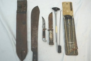 lot 340 image: Rifle Cleaning Kit, Knives, Machete