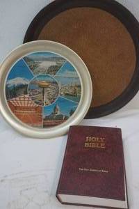 lot 441 image: Bible, Washington Decorative Plate, Cork tray