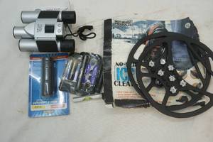 lot 443 image: Camera Binoculars, Rubber Ice Cleats, Flashlights