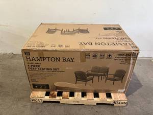Hampton Bay Laurel Oaks Black 4-Piece Steel Outdoor Patio Conversation Seating Set with CushionGuard Putty Beige Cushions
