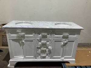 Home Decorators Collection Windlowe 61 in. W x 22 in. D x 35 in. H Bath Vanity in White with Carrera Marble Vanity Top in White with White Sink
