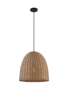Hampton bay Highler 1-Light Matte Black Island Pendant with Natural Rattan Shade