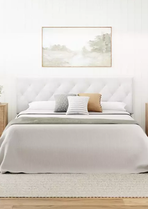 Diamond Tufted Mid-Rise Faux Leather Headboard Queen