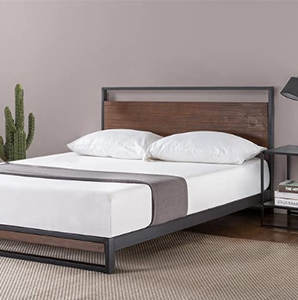 ZINUS Suzanne 37 Inch Bamboo and Metal Platform  Bed Frame  Solid Steel Construction  No Box Spring Needed  Wood Slat  Support  Easy Assembly, Chestnut Brown, King
