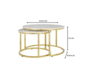 Home Decorator Collection Cheval 2-Piece 31 in. GoldMarble Medium Round Marble Coffee Table Set