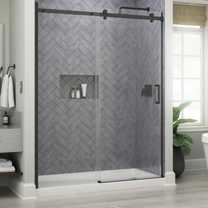 Delta Commix 60 in. W x 76 in. H Sliding Frameless Shower Door in Matte Black with 516 in. (8 mm) Clear Glass