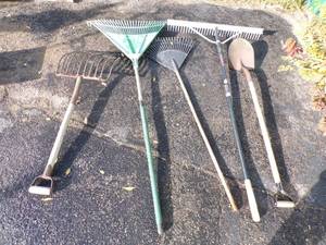 Rakes with fork and shovel