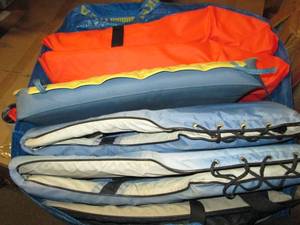 3 vests type, 2 orange flotation de...