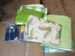 lot of vinyl tablecloths and silver...