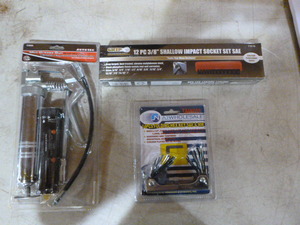 lot 158 image: Grease Gun, Socket Set, Hex Key