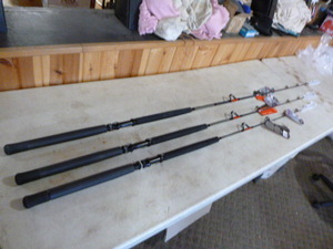 lot 297 image: 3 Redbone Performance Salt Tackle TrollingStand-Up Rods