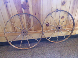 lot 422 image: 2 Vintage Metal Wheels