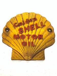Cast Iron Golden Shell Motor Oil Sign 7 Inch