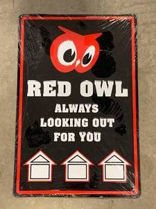 Vintage Red Owl Metal Sign 12x18 Inch