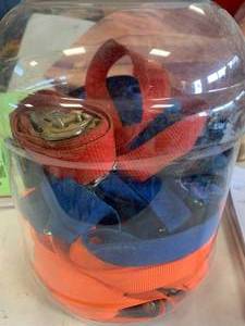 Tub of Tie Down Ratchet Straps