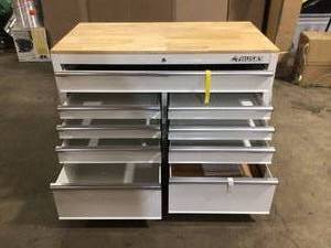 Husky 46 in. W x 24.5 in D Standard Duty 9-Drawer Mobile Workbench Tool Chest with Solid Wood Top in Gloss White