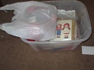 Covered tote with vintage sewing pa...
