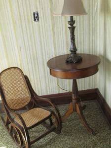 Wicker rocking chair, side table an...