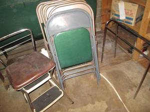 9-folding metal chairs, a vintage C...