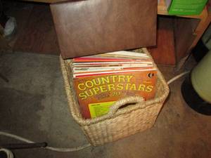Wicker basket with handles filled w...
