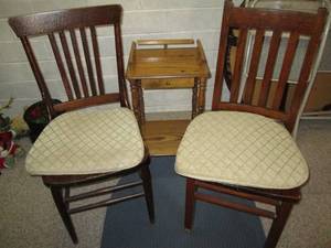 Two Vintage wooden chairs with seat...