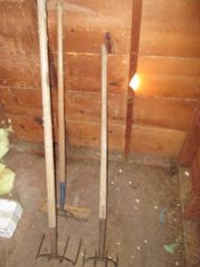 Lot of (3) wood handle farm or yard...