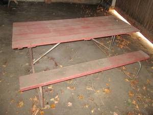 6 Metal framed wood top and seat p...