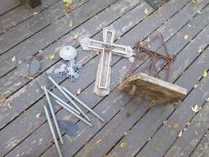 Outdoor hanging wood cross, Silver ...