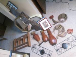 Assorted Wood shelves and ornamenta...