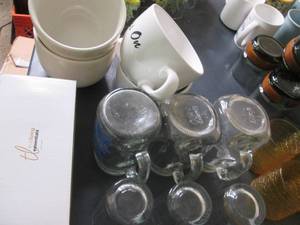 Assortment of amber glass drinkware...
