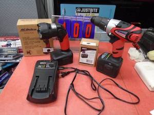 lot 100 image: New AC Delco 12 18 volt cordless impact with 2 batteries, charger & flashlight. As shown.