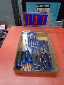 lot 131 image: Flat of new pliers, chisels & allen sockets. As shown.