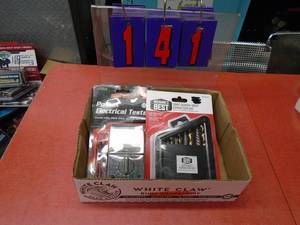 lot 141 image: Flat of electircal meter & screw extractors. As shown.