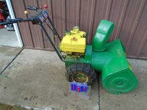 lot 161 image: John Deere 8 hp 26 snow blower. Electric start. Tested & works. As shown.