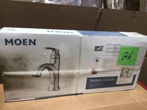 lot 26 image: MOEN Wellton 4 in. Centerset Single Handle Bathroom Faucet in Spot Resist Brushed Nickel Customer Returns See Terms on Auction