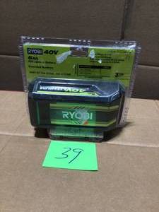 lot 39 image: RYOBI 40V Lithium-Ion 6.0 Ah High Capacity Battery Customer Returns See Terms on Auction