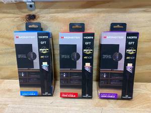 lot 108 image: MONSTER Lot of 3-  6ft High Speed 4K Hdr Hdmi Cable with Built-in Led Light, Gaming, Video, and Computer