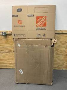 lot 79 image: HOME DEPOT Lot of 38-  27 in. L x 15 in. W x 16 in. D Large Moving Boxes with Handles