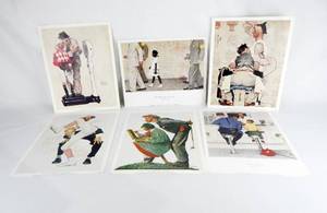 lot 5 image: Lot of 6 Vintage Norman Rockwell Prints Including The Jockey, The Problem We All Live With, The Tattooist, 100 Years of Baseball, The Critic, and The Runaway